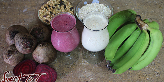 Beetroot and green fig punch or milkshake recipes for health with granola, oats, blood building benefits in Sweet T&T, Sweet TnT, Trinidad and Tobago, Trini, vacation, travel,