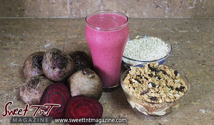 Beetroot punch or milkshake recipes for health with granola, oats, blood building benefits in Sweet T&T, Sweet TnT, Trinidad and Tobago, Trini, vacation, travel,