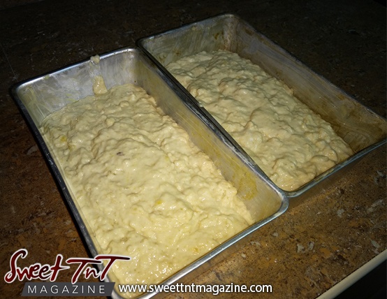 Banana bread batter in sweet T&T for Sweet TnT Magazine, Culturama Publishing Company, for news in Trinidad, in Port of Spain, Trinidad and Tobago, with positive how to photography.