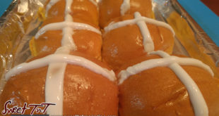 Hot cross buns fresh out the oven in Sweet TnT, Trinidad and Tobago.