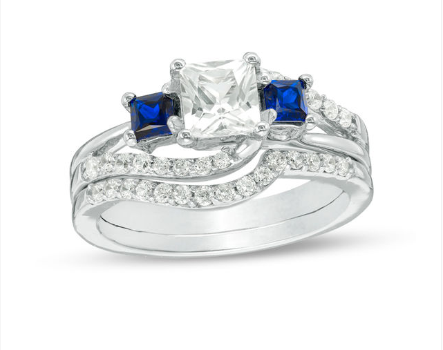 Princess-Cut Lab-Created Blue and White Sapphire with 3/8 CT.