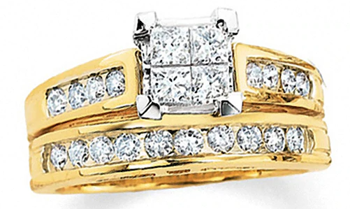 14K Gold 2 CT. T.W. Quad Princess-Cut Diamond Bridal Set