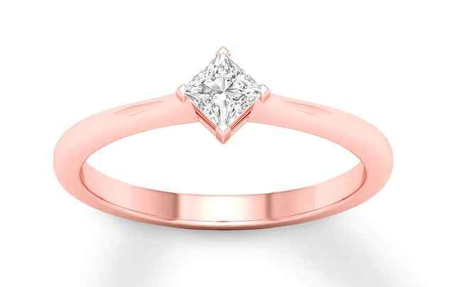 Diamond Solitaire Ring 1/3 Carat Princess-cut 14K Rose Gold