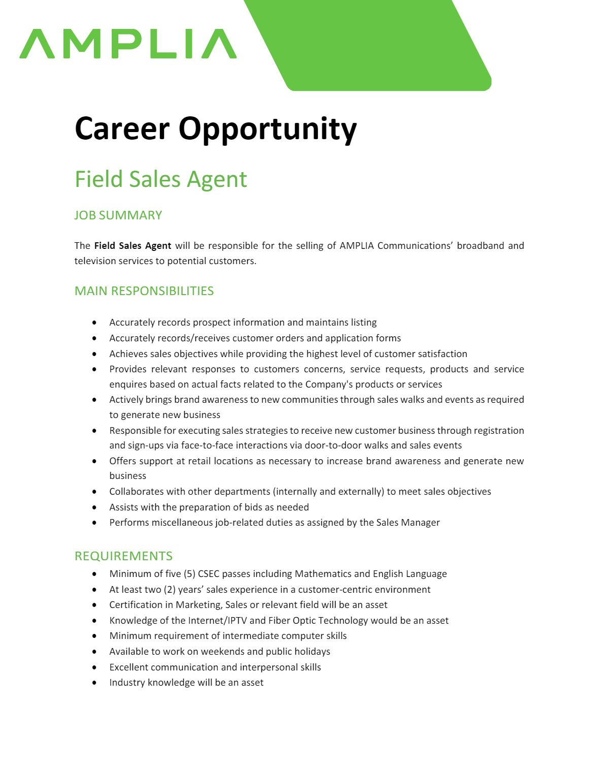 Amplia Career Opportunities April 2021