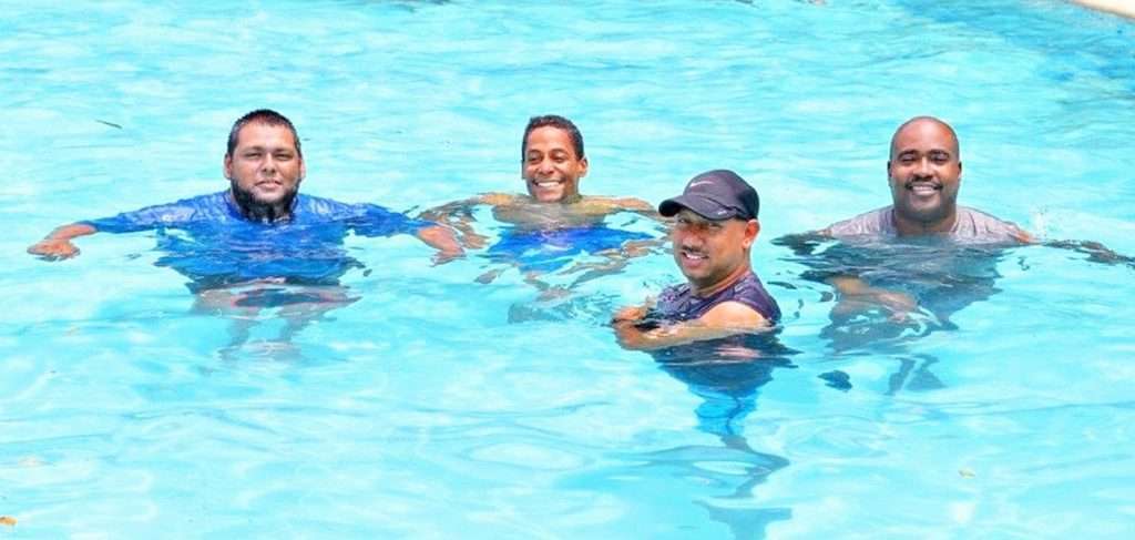 ‘English teachers, you are not alone,’ says Mr Hassan Basarally 16 13. Hassan and friends in pool