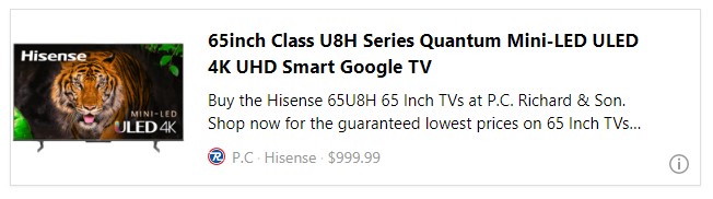 65inch Class U8H Series Quantum Mini-LED ULED 4K UHD Smart Google TV