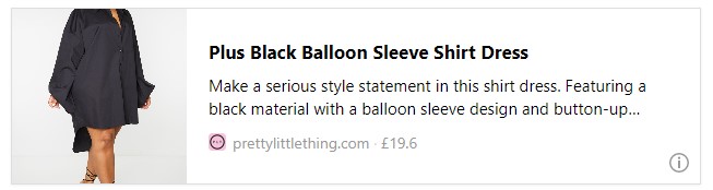 Plus Black Balloon Sleeve Shirt Dress