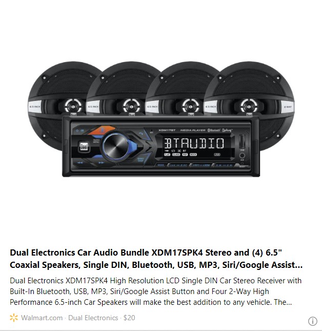Dual Electronics Car Audio Bundle XDM17SPK4 Stereo and (4) 6.5" Coaxial Speakers, Single DIN, Bluetooth, USB, MP3, Siri/Google Assist Button