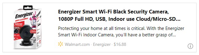 Energizer Smart Wi-Fi Black Security Camera, 1080P Full HD, USB, Indoor use Cloud/Micro-SD Card Support