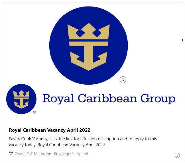 Royal Caribbean Vacancy April 2022