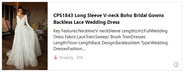 CPS1843 Long Sleeve V-neck Boho Bridal Gowns Backless Lace Wedding Dress