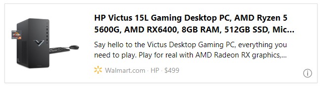 HP Victus 15L Gaming Desktop PC, AMD Ryzen 5 5600G, AMD RX6400, 8GB RAM, 512GB SSD, Mica Silver, Windows 11 Home, TG02-0013w
