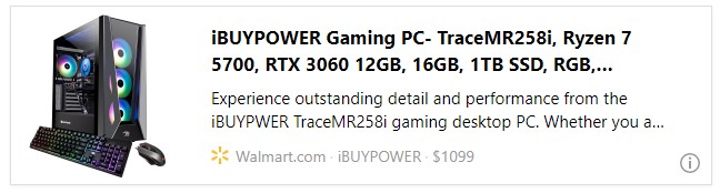 iBUYPOWER Gaming PC- TraceMR258i, Ryzen 7 5700, RTX 3060 12GB, 16GB, 1TB SSD, RGB, Windows 11 Home