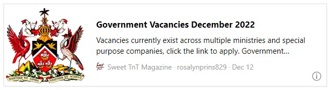 Government Vacancies December 2022 - Sweet TnT Magazine