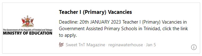 Teacher I (Primary) Vacancies - Sweet TnT Magazine