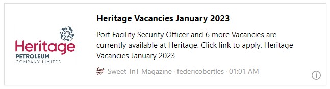 Heritage Vacancies January 2023 - Sweet TnT Magazine