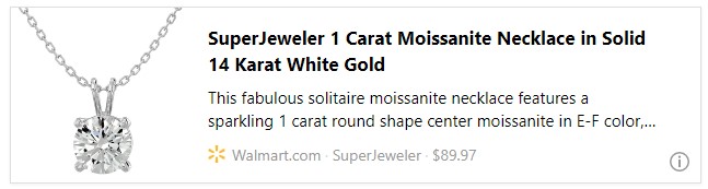 SuperJeweler 1 Carat Moissanite Necklace in Solid 14 Karat White Gold