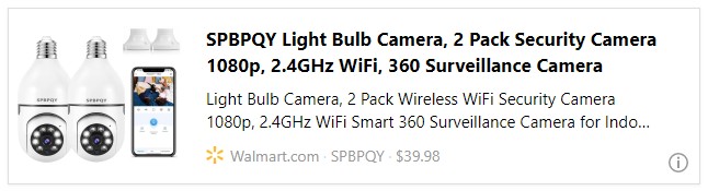 SPBPQY Light Bulb Camera, 2 Pack Security Camera 1080p, 2.4GHz WiFi, 360 Surveillance Camera