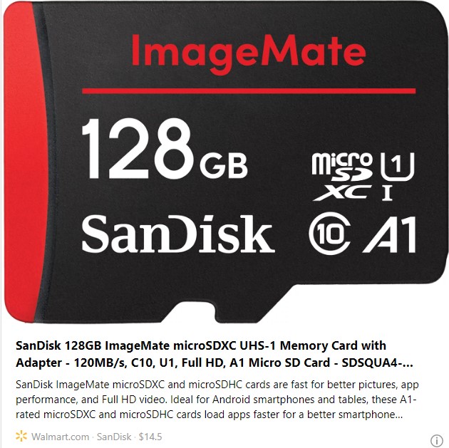 SanDisk 128GB ImageMate microSDXC UHS-1 Memory Card with Adapter - 120MB/s, C10, U1, Full HD, A1 Micro SD Card - SDSQUA4-128G-AW6KA