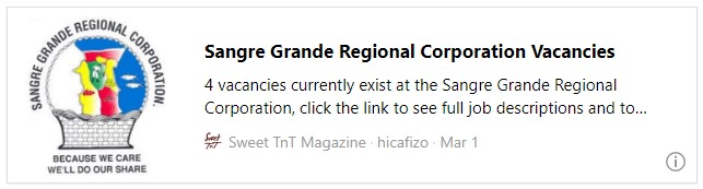Sangre Grande Regional Corporation Vacancies - Sweet TnT Magazine