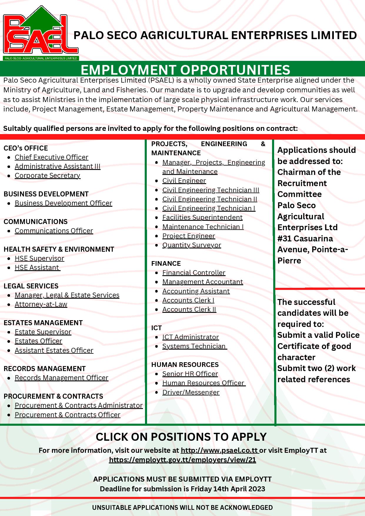 Ministry of Agriculture Land and Fisheries Vacancies