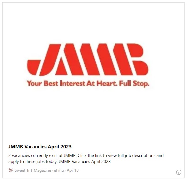 JMMB Vacancies April 2023 - Sweet TnT Magazine