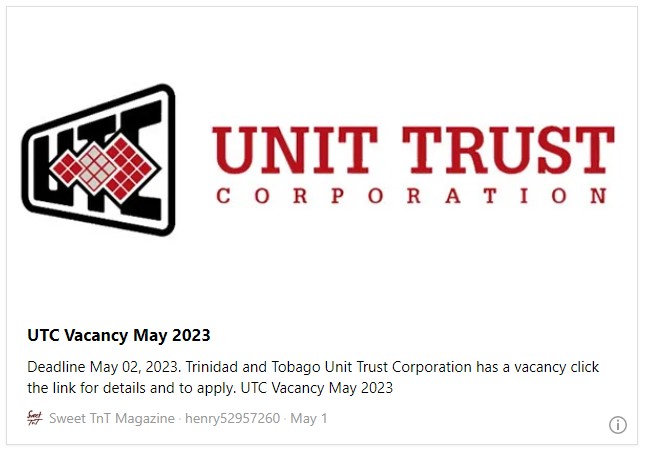 UTC Vacancy May 2023 - Sweet TnT Magazine