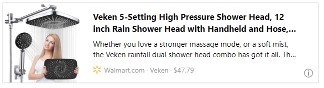 Veken 5-Setting High Pressure Shower Head, 12 inch Rain Shower Head with Handheld and Hose, Chrome