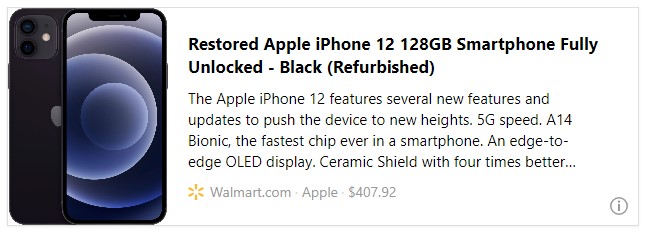 Restored Apple iPhone 12 128GB Smartphone Fully Unlocked - Black (Refurbished)