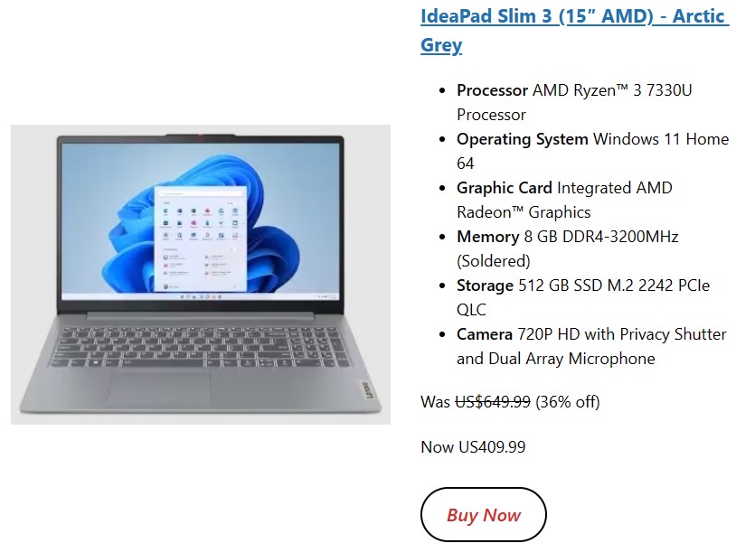IdeaPad Slim 3 (15″ AMD) - Arctic Grey