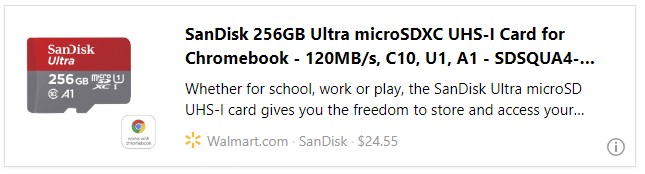 SanDisk 256GB Ultra microSDXC UHS-I Card for Chromebook - 120MB/s, C10, U1, A1 - SDSQUA4-256G-GN6FA