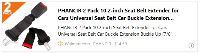 PHANCIR 2 Pack 10.2-inch Seat Belt Extender for Cars Universal Seat Belt Car Buckle Extension Buckle Up (7/8" Tongue Width)
