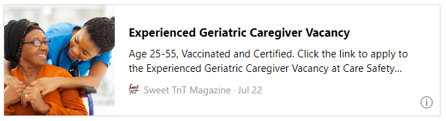 Experienced Geriatric Caregiver Vacancy - Sweet TnT Magazine