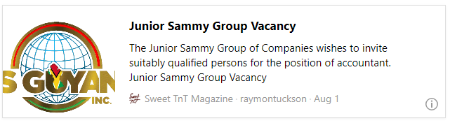 Junior Sammy Group Vacancy - Sweet TnT Magazine