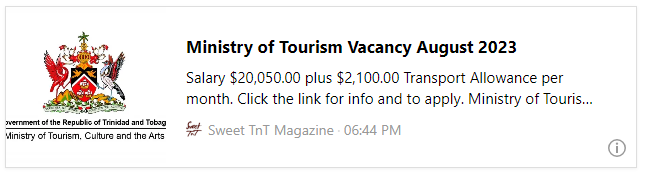 Ministry of Tourism Vacancy August 2023 - Sweet TnT Magazine