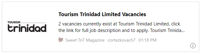 Tourism Trinidad Limited Vacancies - Sweet TnT Magazine