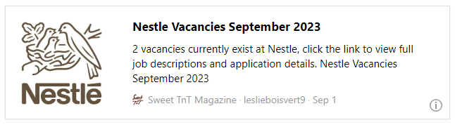 Nestle Vacancies September 2023 - Sweet TnT Magazine