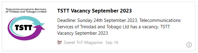 TSTT Vacancy September 2023 - Sweet TnT Magazine