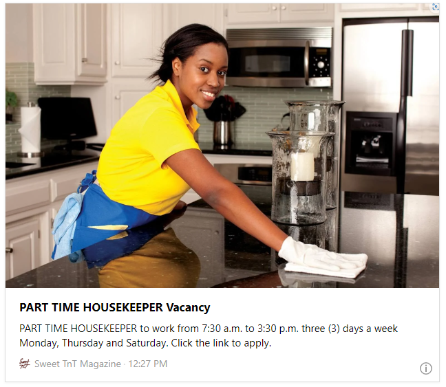 PART TIME HOUSEKEEPER Vacancy - Sweet TnT Magazine