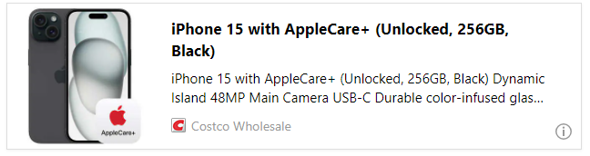 iPhone 15 with AppleCare+ (Unlocked, 256GB, Black)