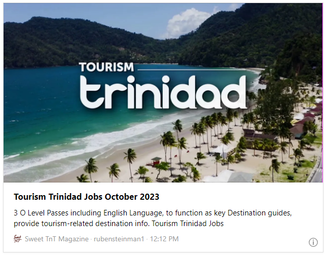Tourism Trinidad Jobs October 2023 - Sweet TnT Magazine