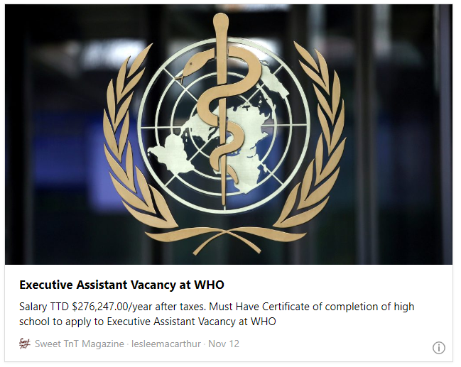 Executive Assistant Vacancy at WHO - Sweet TnT Magazine