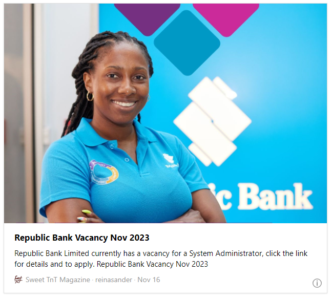 Republic Bank Vacancy Nov 2023 - Sweet TnT Magazine