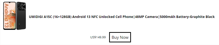 UMIDIGI A15C (16+128GB) Android 13 NFC Unlocked Cell Phone|48MP Camera|5000mAh Battery-Graphite Black